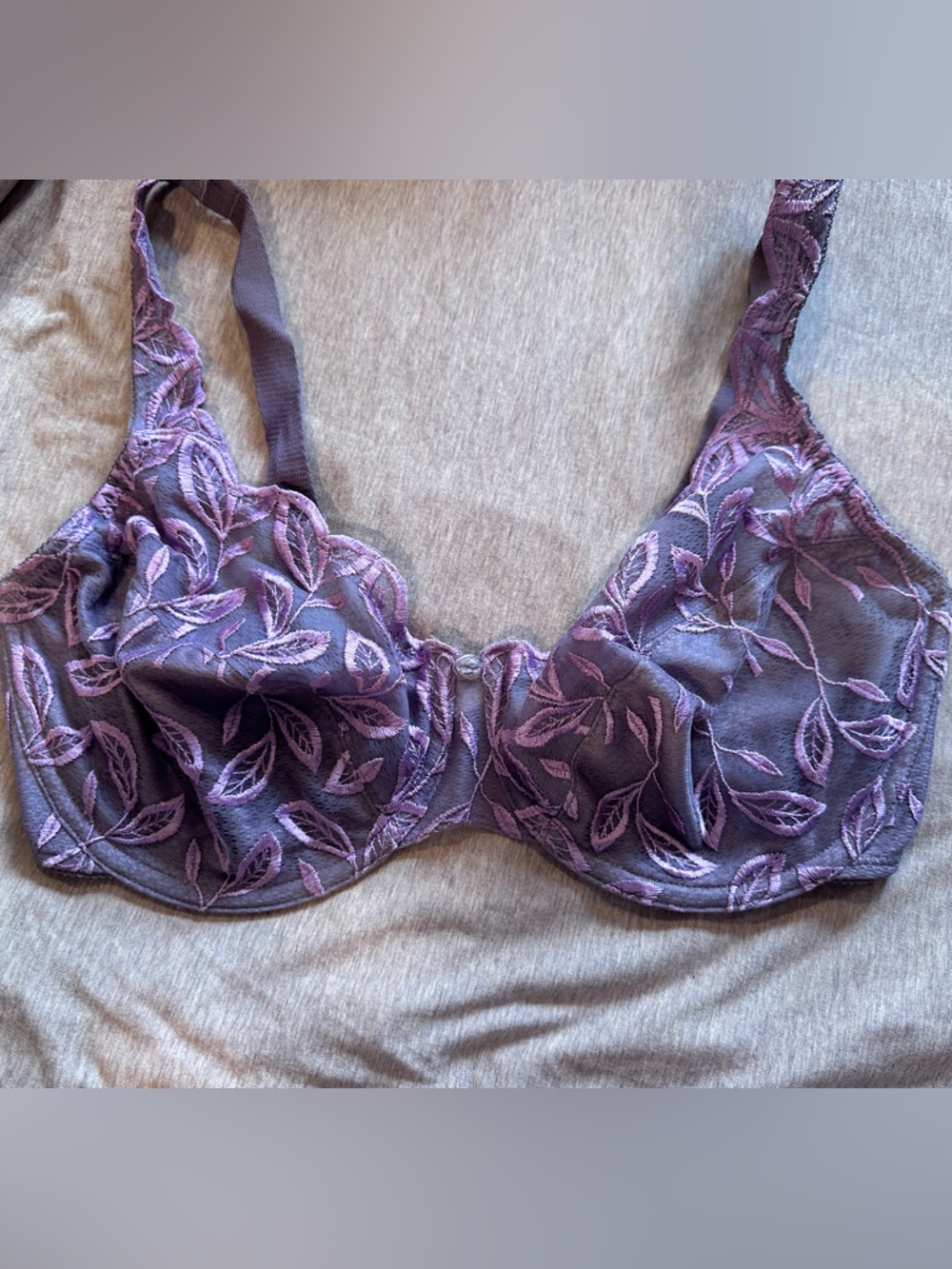Embroidered Lace Underwire Bra - Purple